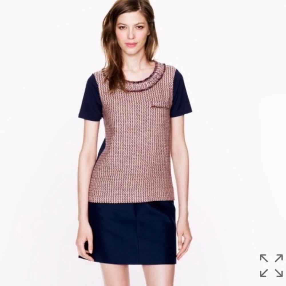 J Crew Tweed Silk Raw Blend Boho Top Red Pink M